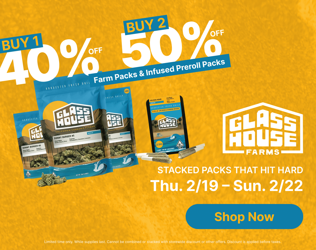50% Off Glass House Farms Farm Packs & Infused Pre-rolls