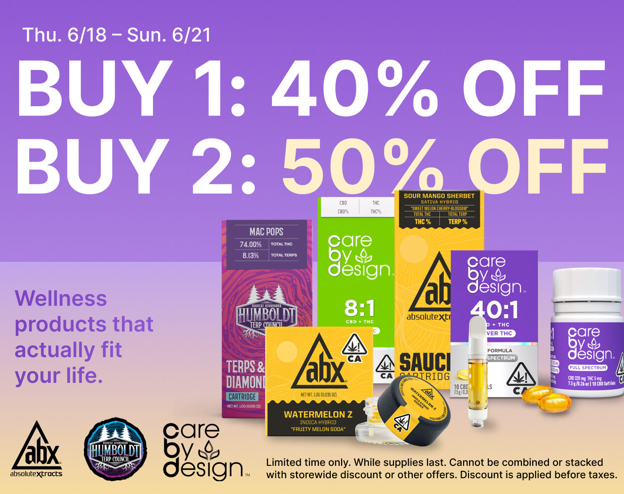 50% Off ABX, Care by Design & Humboldt Terp Council