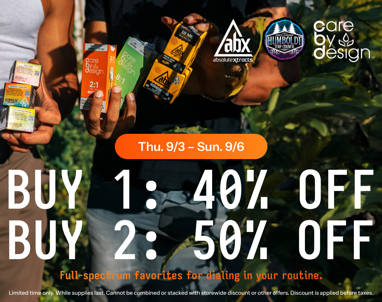 50% Off ABX, Care by Design & Humboldt Terp Council
